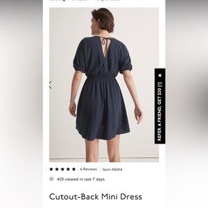 Madewell cutout-back mini dress, size medium, deep indigo